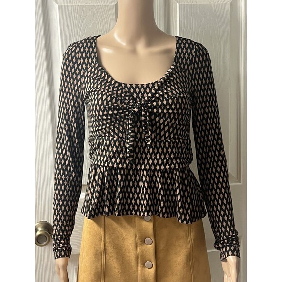 Meadow Rue Tops - Meadow Rue By Anthropologie XS Josalyn Black & Brown Diamond Blouse